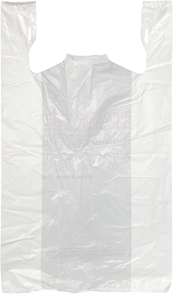 15 x 7 x 26 Thank You Merchandise Bags 0.65 Mil Back Back of 15 x 7 x 26 HDPE Plastic Thank You Take Out Bags