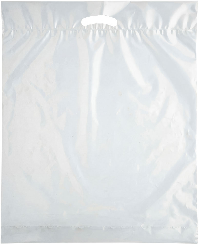 15 x 18 x 3 2.5 Mil Clear FrostyEco-Friendly Fold-Over Reinforced Die Cut Handle Bags