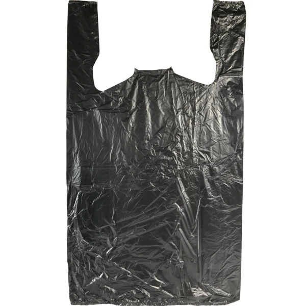 15 x 7 x 26 Black T-Shirt Bags 0.65 Mil Large Bag 15 x 7 x 26 Black HDPE Plastic T-Shirt Carry Out Bags