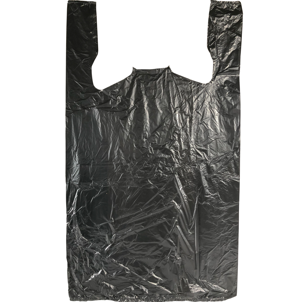 15 x 7 x 26 Black HDPE Plastic T-Shirt Carry Out Bags