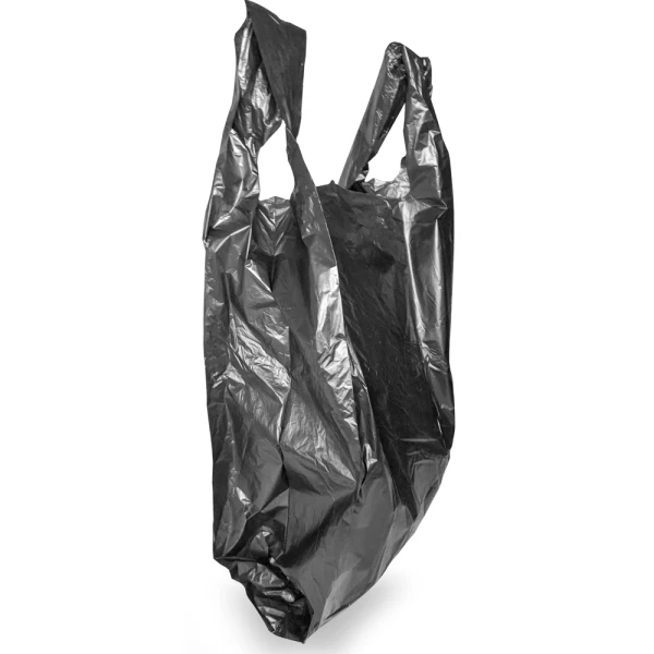 15 x 7 x 26 Black T-Shirt Bags 0.65 Mil Large Side Gusset 15 x 7 x 26 Black HDPE Plastic T-Shirt Carry Out Bags Side Gusset