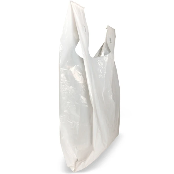 15 x 7 x 26 White T-Shirt Bags 0.65 Mil Side Gusset Side Gusset of 15 x 7 x 26 White T-Shirt Bags 0.65 Mil