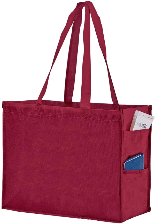 16 x 6 x 12 + 6 Burgundy Non Woven Over-The-Shoulder Tote Bag with Side Pockets 16 x 6 x 12 + 6 Burgundy Non Woven Tote