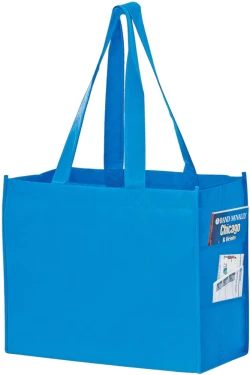 16" x 6" x 12" + 6" Cool Blue Non Woven Over-The-Shoulder Tote Bag with Side Pockets
