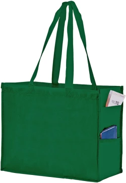 16" x 6" x 12" + 6" Hunter Green Non Woven Over-The-Shoulder Tote Bag with Side Pockets