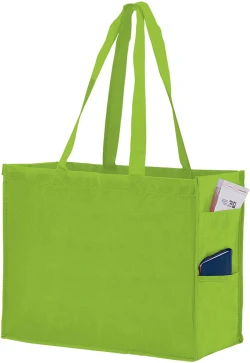 16" x 6" x 12" + 6" Lime Non Woven Over-The-Shoulder Tote Bag with Side Pockets