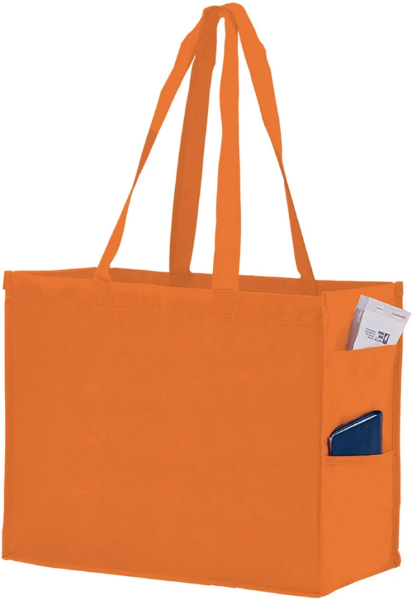 16 x 6 x 12 + 6 Orange Non Woven Over-The-Shoulder Tote Bag with Side Pockets 16 x 6 x 12 + 6 Orange Non Woven Tote