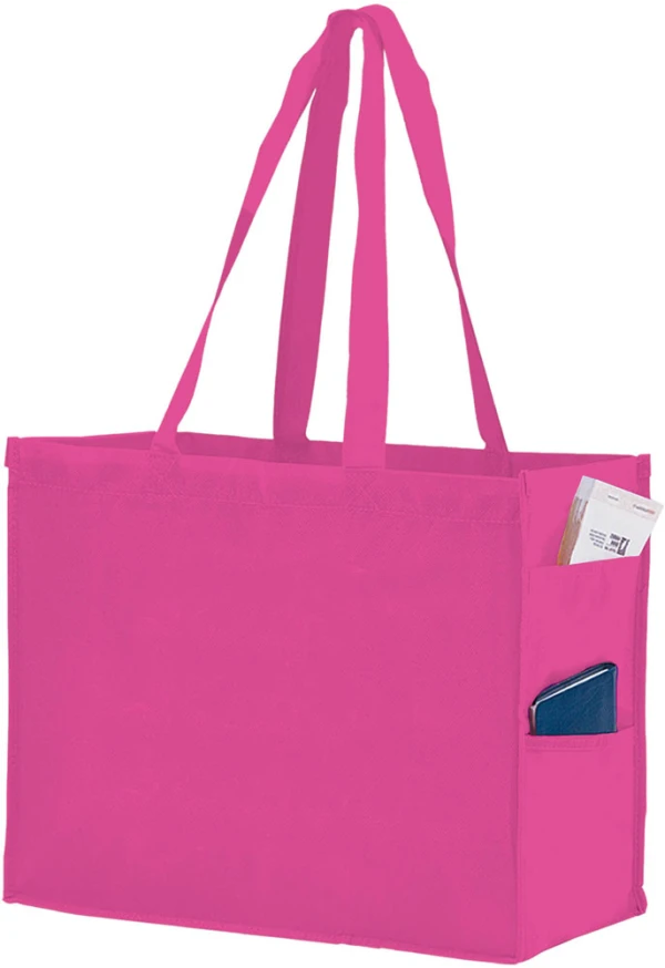 16 x 6 x 12 + 6 Pink Non Woven Over-The-Shoulder Tote Bag with Side Pockets 16 x 6 x 12 + 6 Pink Non Woven Tote