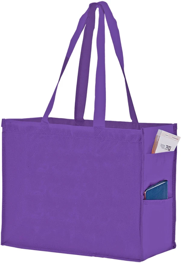 16x6x12+6 Purple Non Woven Over-The-Shoulder Tote Bag with Side Pockets 16x6x12+6 Purple Non Woven Tote