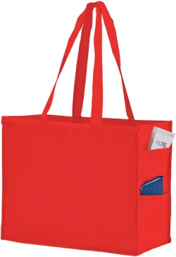 16" x 6" x 12" + 6" Red Non Woven Over-The-Shoulder Tote Bag with Side Pockets