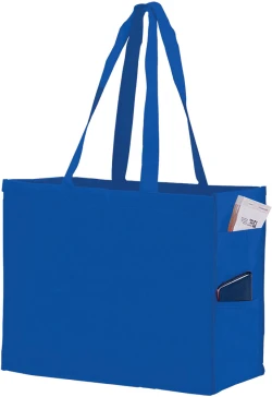 16" x 6" x 12" + 6" Royal Blue Non Woven Over-The-Shoulder Tote Bag with Side Pockets