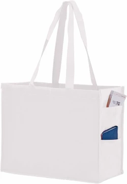 16" x 6" x 12" + 6" White Non Woven Over-The-Shoulder Tote Bag with Side Pockets