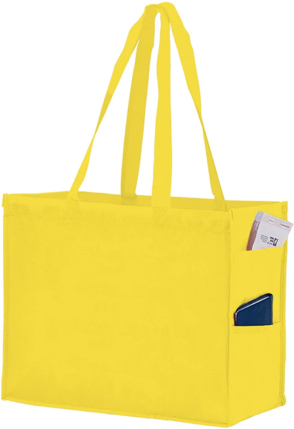 16 x 6 x 12 + 6 Yellow Non Woven Over-The-Shoulder Tote Bag with Side Pockets 16 x 6 x 12 + 6 Yellow Non Woven Tote