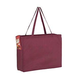 16 x 6 x 12 Burgundy Green Non Woven Over the Shoulder Tote Bag
