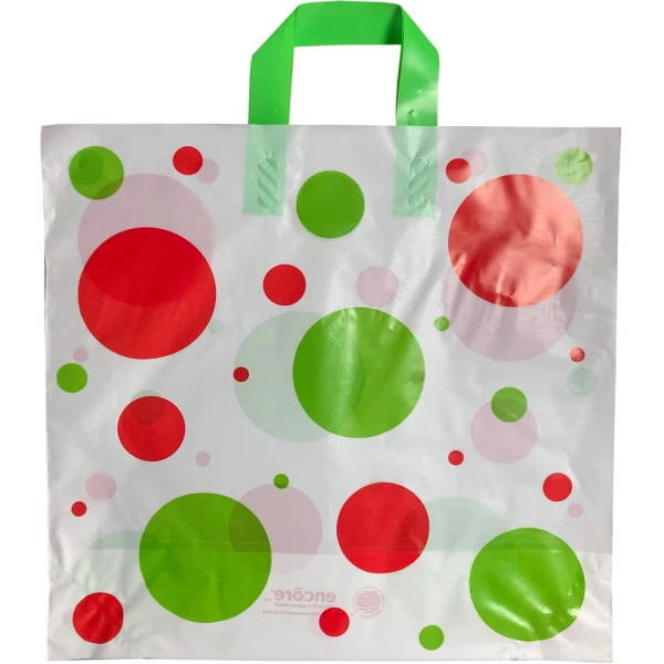 16 x 15 + 6 Dots Soft Loop Handle Holiday Shopping Bag 16 x 15 + 6 Dots Soft Loop Handle Holiday Shopping Bag with Red and Green Dots Print