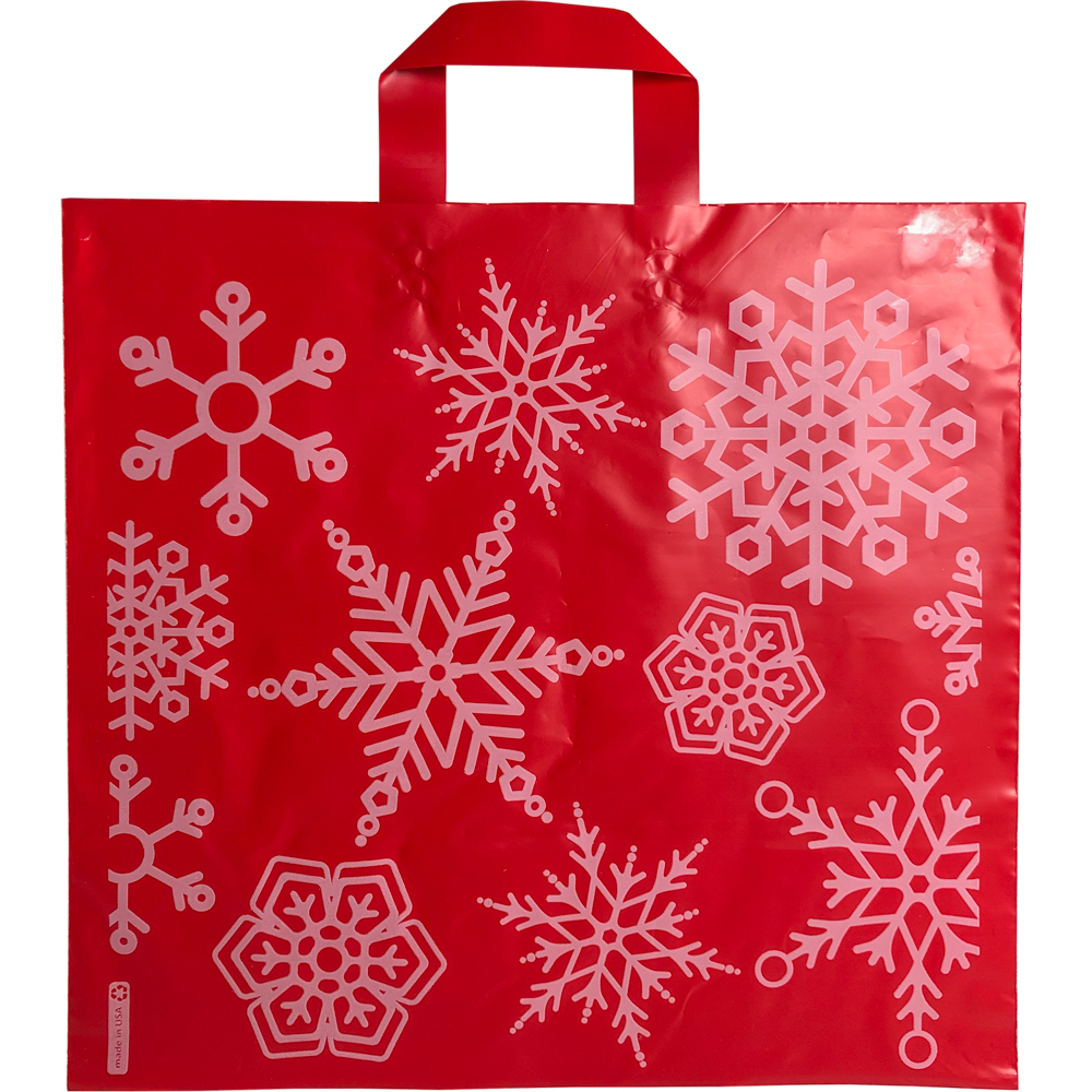 Back of 16 x 15 + 6 Snowflake Soft Loop Handle Holiday Shopping Bags