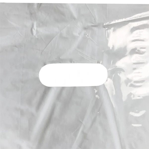 16 x 4 x 22.5 White Die Cut Handle Merchandise Bags 1.25 Mil Die Cut Handle Close up of 16 x 4 x 22.5 White Die Cut Handle Merchandise Bags 1.25 Mil Die Cut Handle