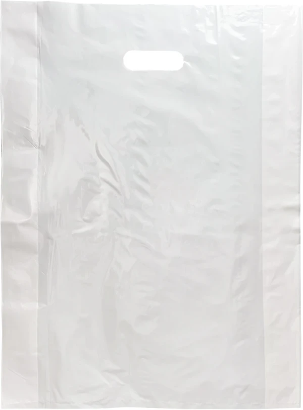 16 x 4 x 22.5 White Die-Cut Kidney Shaped Handle Plastic Retail Merchandise 1.25 Mil Bags 16 x 4 x 22.5 White Die-Cut Kidney Shaped Handle Plastic Retail Merchandise 1.25 Mil Bags