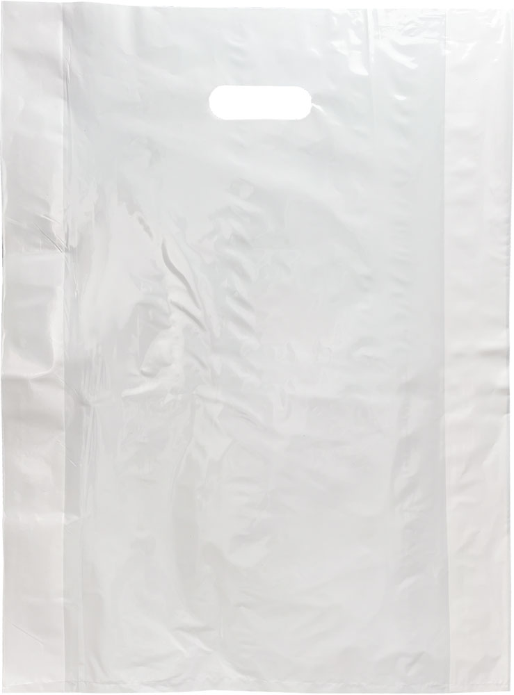 16 x 4 x 22.5 White Die-Cut Kidney Shaped Handle Plastic Retail Merchandise 1.25 Mil Bags