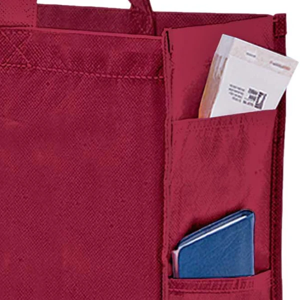 16 x 6 x 12 + 6 Burgundy Non Woven Over-The-Shoulder Tote Bag with Side Pockets 16 x 6 x 12 + 6 Burgundy Non Woven Tote