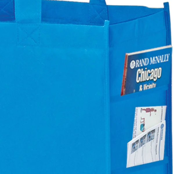 16 x 6 x 12 + 6 Cool Blue Non Woven Over-The-Shoulder Tote Bag with Side Pockets 16 x 6 x 12 + 6 Cool Blue Non Woven Tote