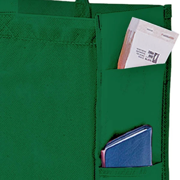16x6x12+6 Hunter Green Non Woven Over-The-Shoulder Tote Bag with Side Pockets 16x6x12+6 Hunter Green Non Woven Tote