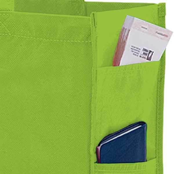 16 x 6 x 12 + 6 Lime Non Woven Over-The-Shoulder Tote Bag with Side Pockets 16 x 6 x 12 + 6 Lime Non Woven Tote