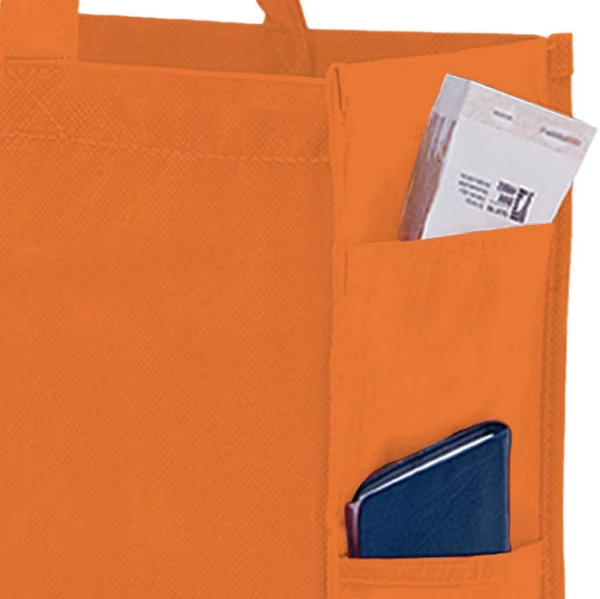 16 x 6 x 12 + 6 Orange Non Woven Over-The-Shoulder Tote Bag with Side Pockets 16 x 6 x 12 + 6 Orange Non Woven Tote