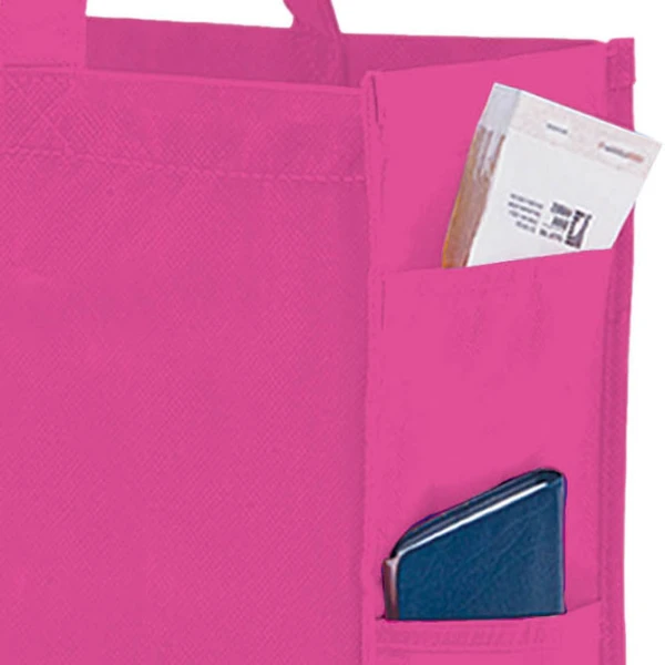 16 x 6 x 12 + 6 Pink Non Woven Over-The-Shoulder Tote Bag with Side Pockets 16 x 6 x 12 + 6 Pink Non Woven Tote