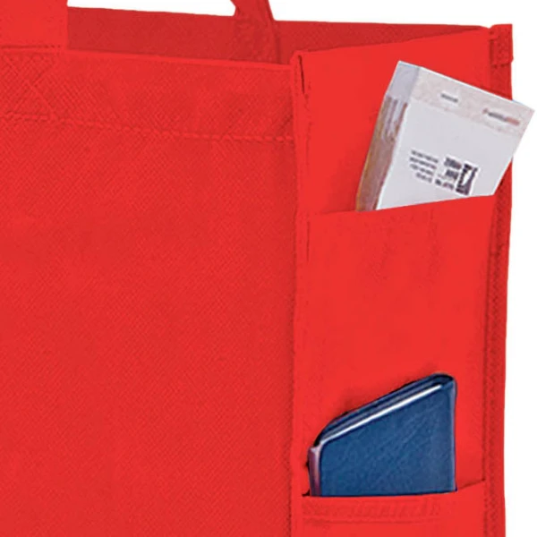 16 x 6 x 12 + 6 Red Non Woven Over-The-Shoulder Tote Bag with Side Pockets 16 x 6 x 12 + 6 Red Non Woven Tote