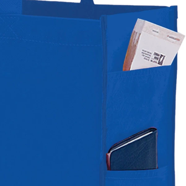 16 x 6 x 12 + 6 Royal Blue Non Woven Over-The-Shoulder Tote Bag with Side Pockets 16 x 6 x 12 + 6 Royal Blue Non Woven Tote