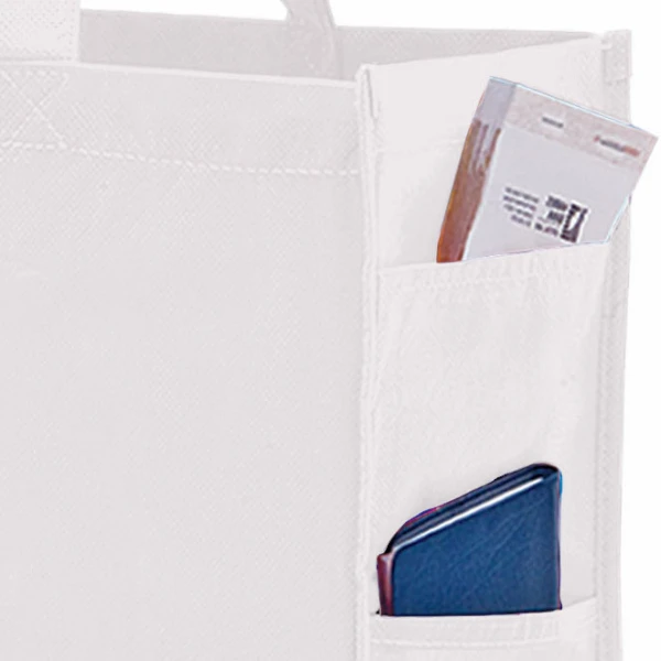 16 x 6 x 16 + 6 White Non Woven Over-The-Shoulder Tote Bag with Side Pockets 16 x 6 x 16 + 6 White Non Woven Tote
