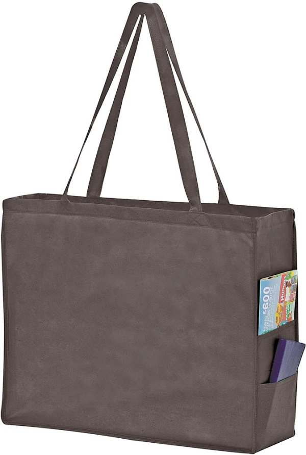 20 x 6 x 16 + 6 Black Non Woven Over-The-Shoulder Tote Bag with Side Pockets 20 x 6 x 16 + 6 Black Non Woven Tote