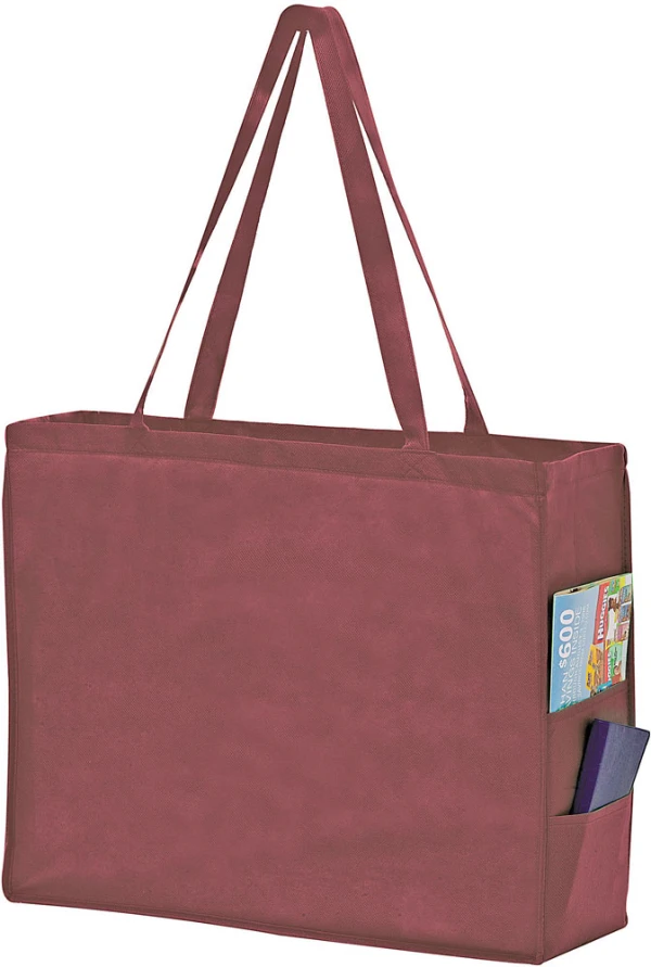 20 x 6 x 16 + 6 Burgundy Non Woven Over-The-Shoulder Tote Bag with Side Pockets 20 x 6 x 16 + 6 Burgundy Non Woven Tote