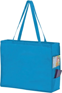 20" x 6" x 16" + 6" Cool Blue Non Woven Over-The-Shoulder Tote Bag with Side Pockets