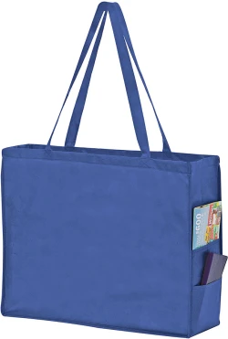 20" x 6" x 16" + 6" Navy Non Woven Over-The-Shoulder Tote Bag with Side Pockets