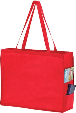 20" x 6" x 16" + 6" Red Non Woven Over-The-Shoulder Tote Bag with Side Pockets