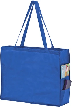 20" x 6" x 16" + 6" Royal Blue Non Woven Over-The-Shoulder Tote Bag with Side Pockets