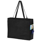 Black 20 x 6 x 16 + 6 Non Woven Over-The-Shoulder Tote Bag with Side Pockets