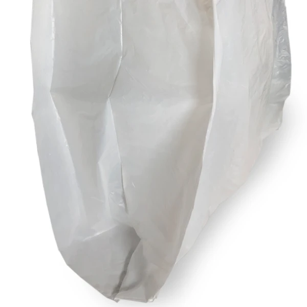 20 x 10 x 36 White T-Shirt Bags 0.65 Mil Bottom of Side Gusset Bottom of Side Gusset of 20 x 10 x 36 HDPE Plastic T-Shirt Carry Out Bags