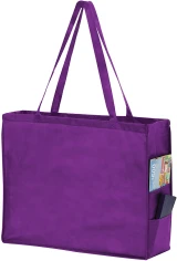 Purple 20 x 6 x 16 + 6 Non Woven Over-The-Shoulder Tote Bag with Side Pockets