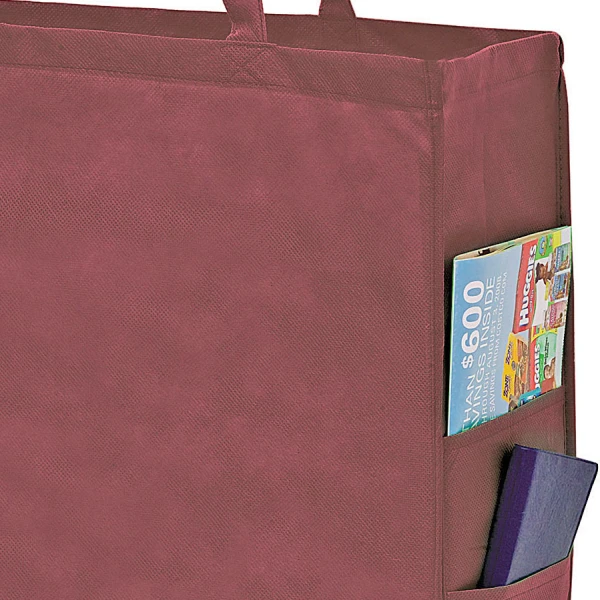 20 x 6 x 16 + 6 Burgundy Non Woven Over-The-Shoulder Tote Bag with Side Pockets 20 x 6 x 16 + 6 Burgundy Non Woven Tote