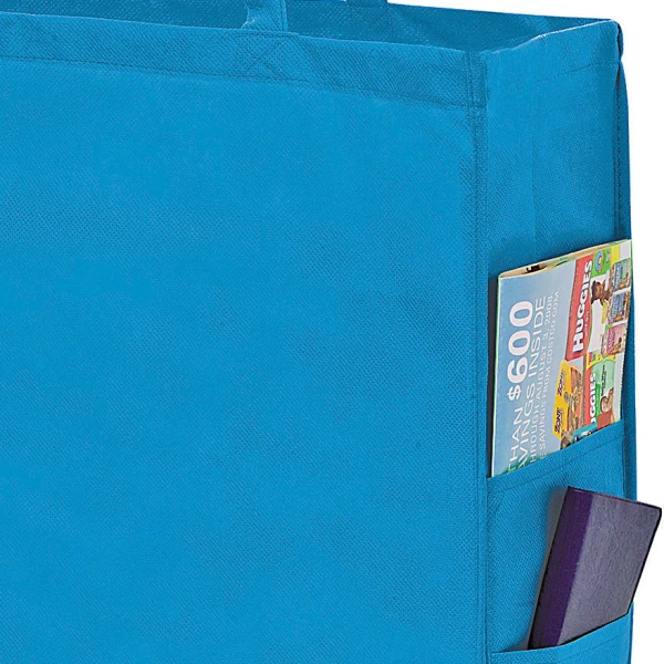 20 x 6 x 16 + 6 Cool Blue Non Woven Over-The-Shoulder Tote Bag with Side Pockets 20 x 6 x 16 + 6 Cool Blue Non Woven Tote