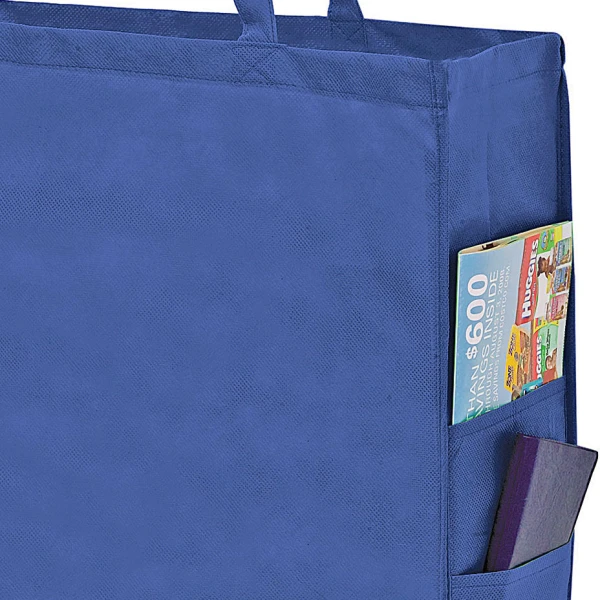 20 x 6 x 16 + 6 Navy Non Woven Over-The-Shoulder Tote Bag with Side Pockets 20 x 6 x 16 + 6 Navy Non Woven Tote