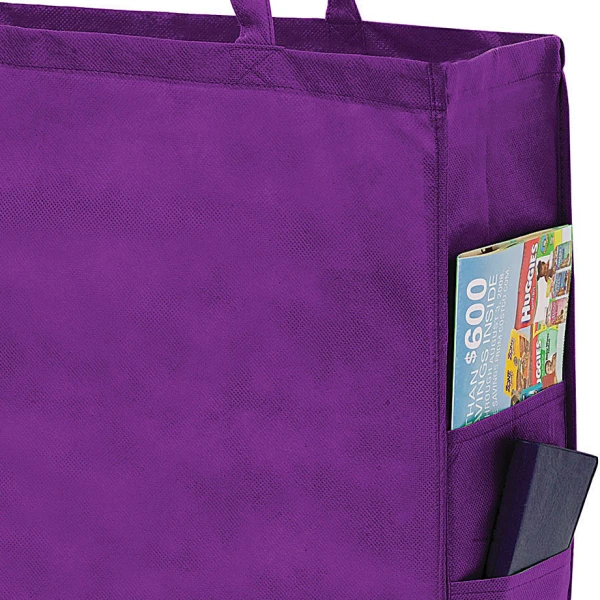 20 x 6 x 16 + 6 Purple Non Woven Over-The-Shoulder Tote Bag with Side Pockets 20 x 6 x 16 + 6 Purple Non Woven Tote
