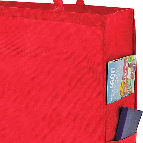 20 x 6 x 16 + 6 Red Non Woven Over-The-Shoulder Tote Bag with Side Pockets 20 x 6 x 16 Red Non Woven Tote