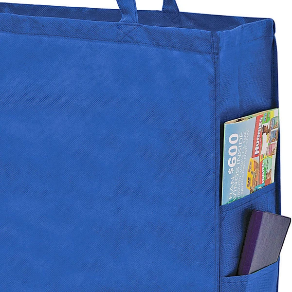 20 x 6 x 16 + 6 Royal Blue Non Woven Over-The-Shoulder Tote Bag with Side Pockets 20 x 6 x 16 + 6 Royal Blue Non Woven Tote