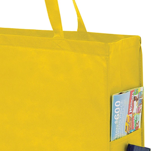 20 x 6 x 16 + 6 Yellow Non Woven Over-The-Shoulder Tote Bag with Side Pockets 20 x 6 x 16 + 6 Yellow Non Woven Tote