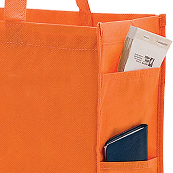 20 x 6 x 16 + 6 Orange Non Woven Over-The-Shoulder Tote Bag with Side Pockets 20 x 6 x 16 + 6 Orange Non Woven Tote