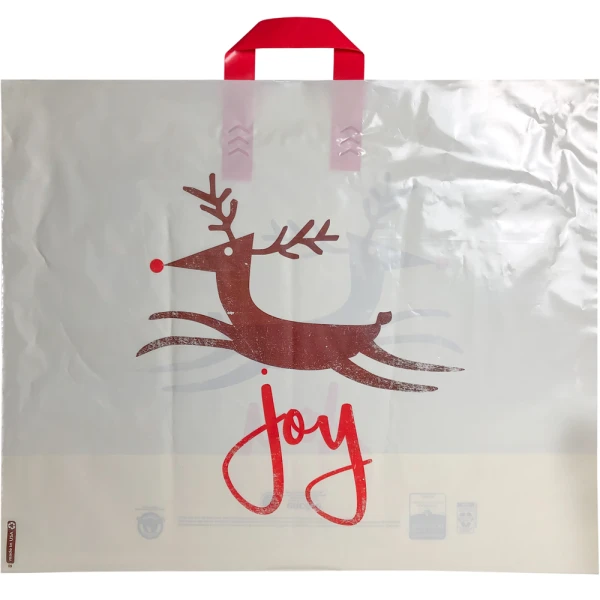 22 x 18 + 8 Joy themed Soft Loop Handle Holiday Shopping Bag 22 x 18 + 8 Joy themed Soft Loop Handle Holiday Shopping Bag with Reindeer and Joy Printed on Front and Back